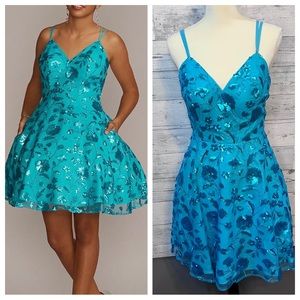 Fifteen Roses A-Line Damas Party Dress Embroidered Floral Design Malibu Size 10